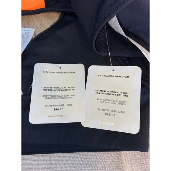 NWT $99 Fabletics XS Black Sporty Racerback High-Waisted Swim Tank Shorts Set - Picture 8 of 12